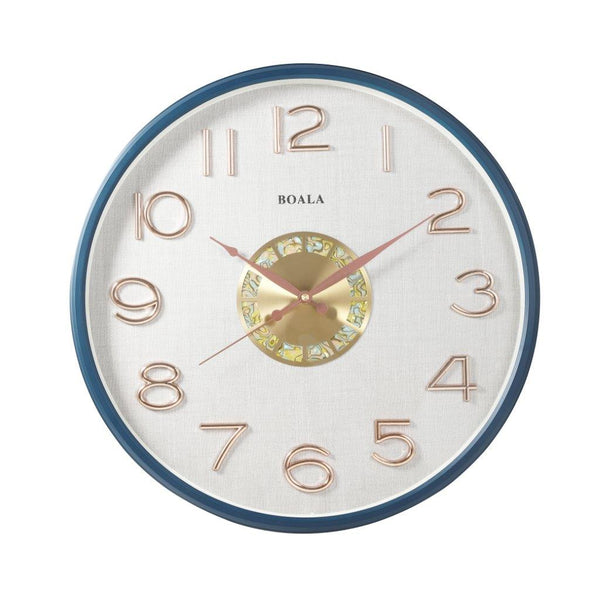 Wall Clock Blue Frame Analog Retro Executive Design Round 43 cm