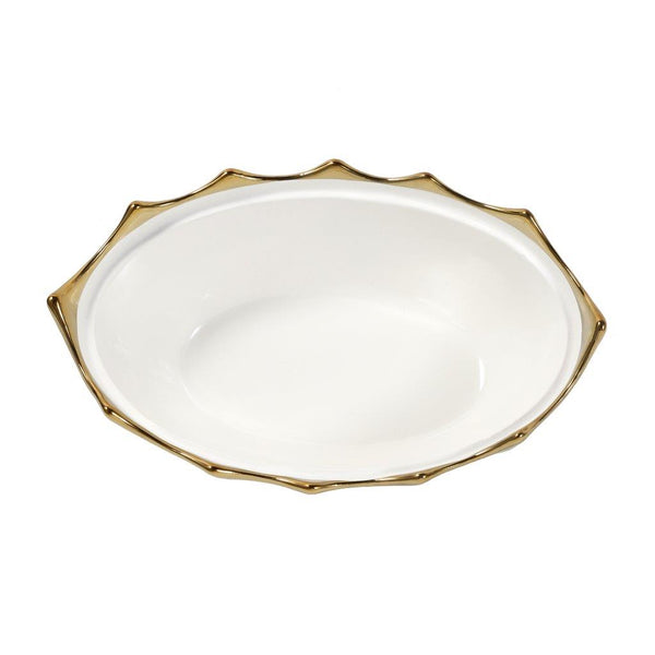 White Ceramic Gold Rim Bowl Fine Porcelain Casserole Set of 3 Pcs 25*16*9/29.5*18.5*10.5/34*21*11.5 cm