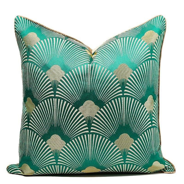 Modern Decorative Green and Gold Peacock Feather Pattern Cushion Cover Pillowcase 50*50 cm