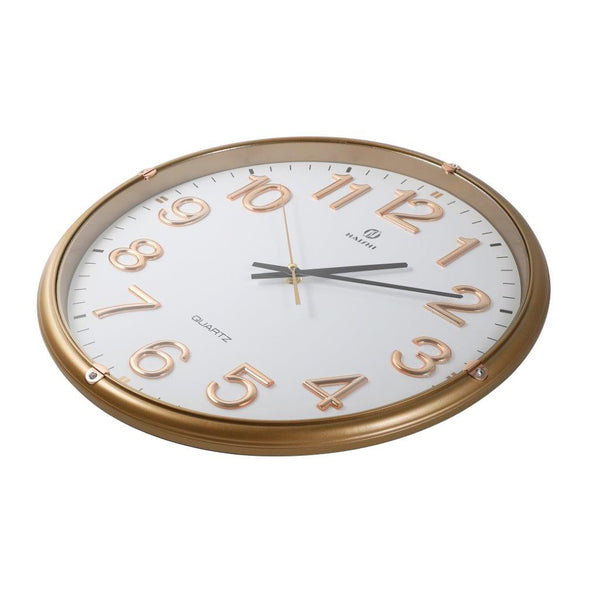 Minimalist Round Analog Gold Frame Wall Clock Home Office 43 cm