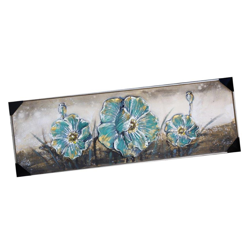 Home Decor Landscape Canvas Wall Art Abstract Turquoise Floral Oil Painting PVC Frame 50*150*3.5 cm