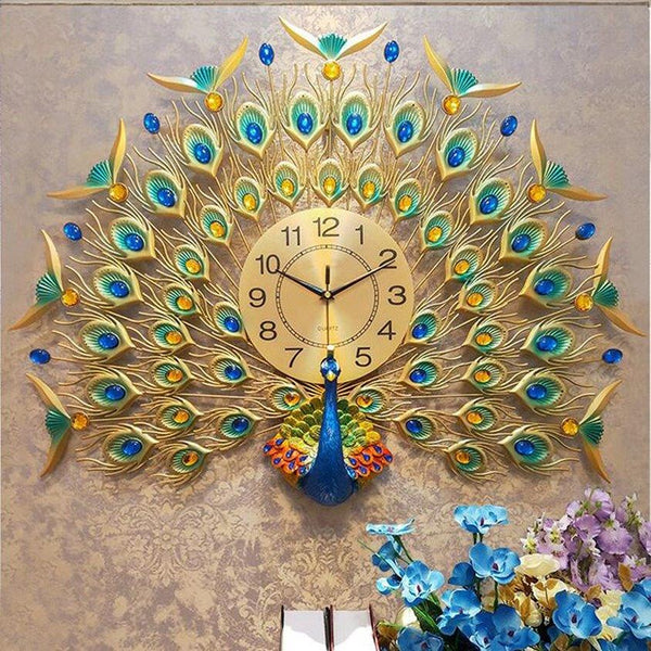 European Wall Style Metal Peacock Home Decorative Clock Wall Art 80*60 cm