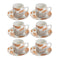 Ceramic Coffee Cup and Saucer Set White and Rose Gold 6 Pcs Abstract Floral Design Set 90 ml