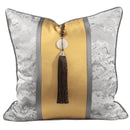 Modern Decorative Satin Silver Gold Stripe Reine Luxe Cushion Cover with Brown Tassle Pillowcase 50*50 cm