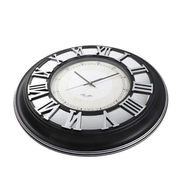 Roman Numeral Retro Round Black Silver Frame Wall Clock 65*65*5.5 cm