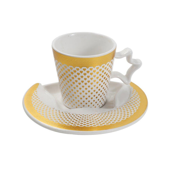 Deco Gold Ceramic Coffee Cup and Saucer Set of 6 Pcs 90 ml 12 cm