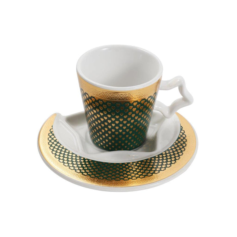 Deco Black Gold Ceramic Coffee Cup and Saucer Set of 6 Pcs 90 ml 12 cm