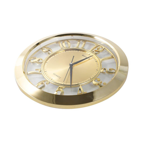 Wall Clock Shiny Gold Frame Analog Retro Executive Design Round 40 cm