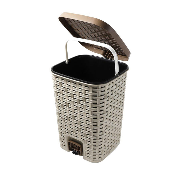 Rattan Style Pedal Rubbish Bin Plastic Waste Bin Trash Bin for Home Kitchen Office 31.5*42CM 22 Litre