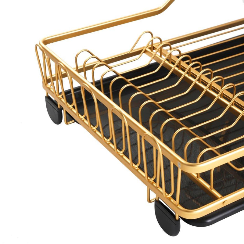 Aluminium Gold Plated Dish Drainer Rack Cutlery Storage Organizer Combo Water Drainer Tray 55*35*27 cm