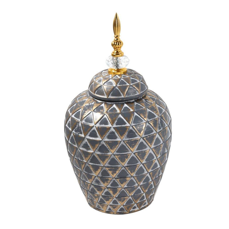 Home Decor Middle Eastern Craft Urn Pot Shape Ceramic Vase Flower Vase Grey Gold 19*19*24 cm