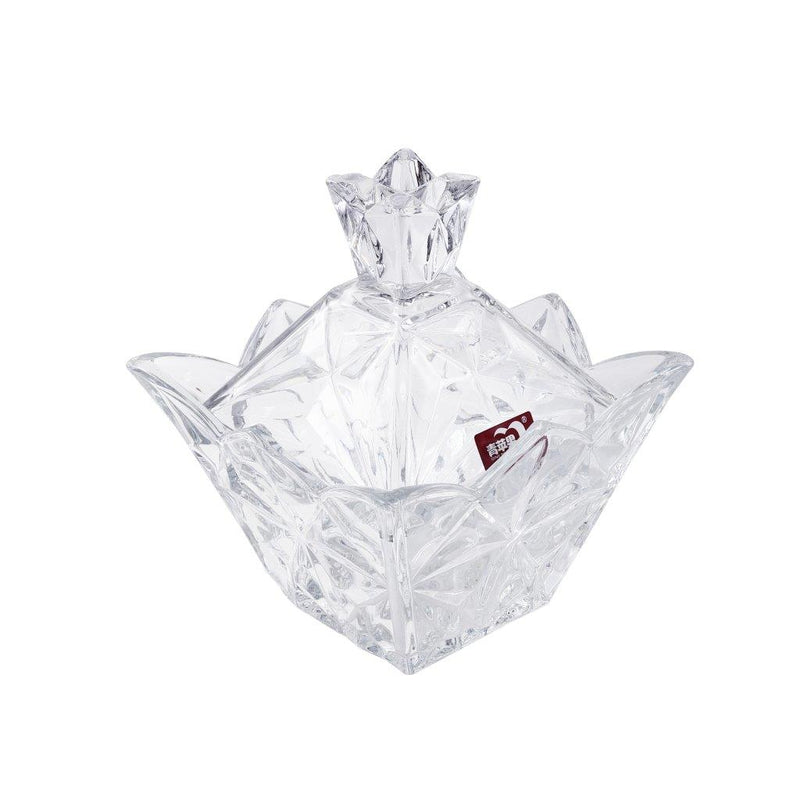 Crystal Glass Pyramid Design Sugar Bowl Candy Jar with Lid 13.6*6.7*19 cm