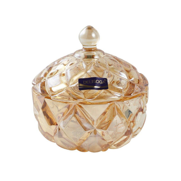 Crystal Glass Champagne Round Sugar Bowl Candy Jar with Lid 11*11.8 cm