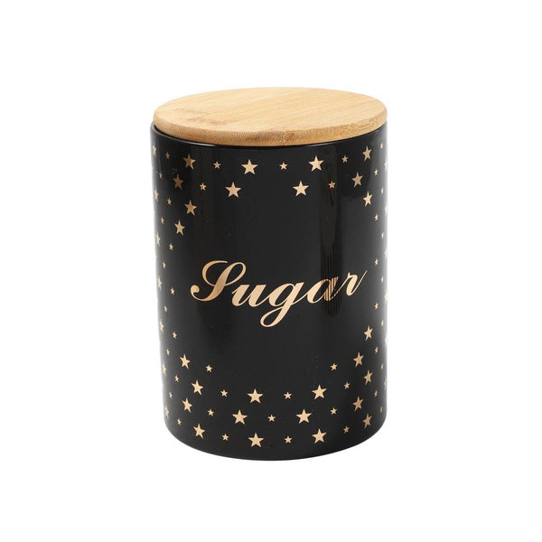 Ceramic Tea Coffee Sugar Airtight Canister Bamboo Lid Abstract Print Set of 3 Pcs 11*16 cm