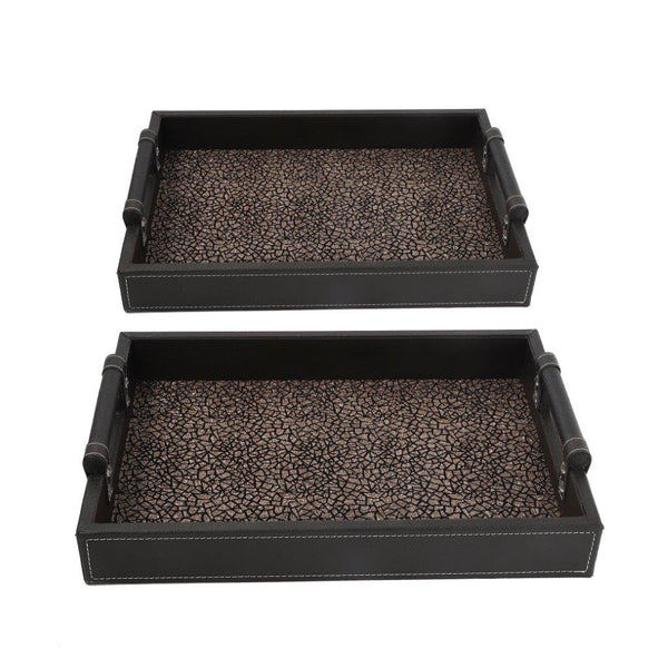 Set of 2 Deco Brown Leather Rectangular Dining Table Serving Trays - Home & Kitchen Essentials