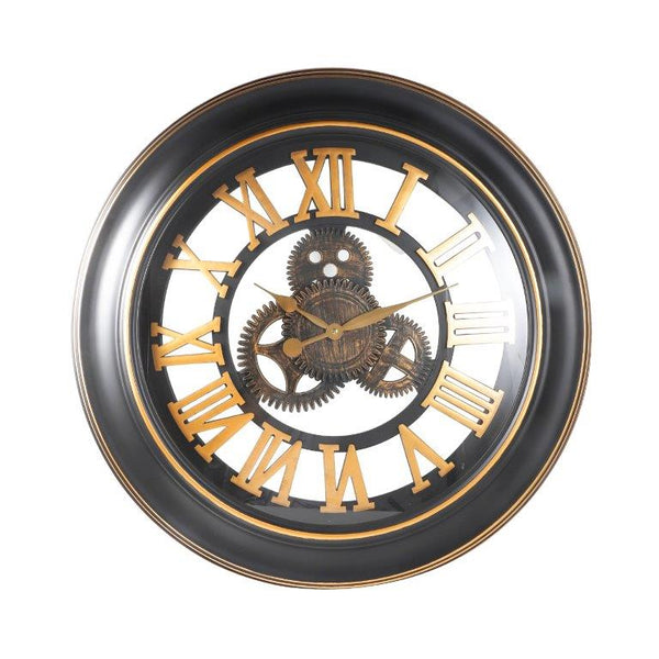 Roman Numeral 3d Round Black Gold Frame Wall Clock 70*70*5.5 cm