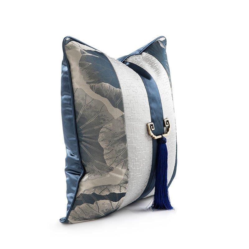 Modern Decorative Floral Abstract Grey Stripe Majestic Luxe Cushion Cover with Blue Tassle Pillowcase 50*50 cm