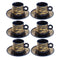 Ceramic Tea and Coffee Cup and Saucer Set of 6 pcs Navy Gold Abstract Design 180 ml