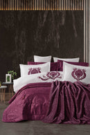Elart Enora Cotton Dark Purple Comforter Bedding Set of 10 pcs Wedding Duvet Cover Bed Sheet with Pillowcase