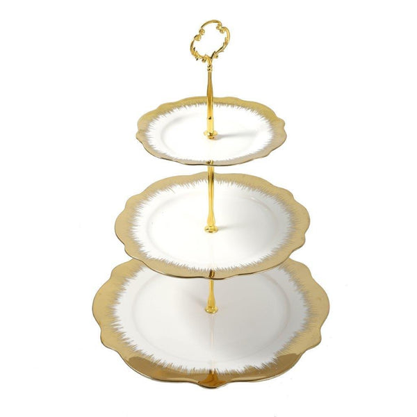 Ceramic 3 Tier White and Gold Cake Stand 36 cm/27*21*15.5 cm