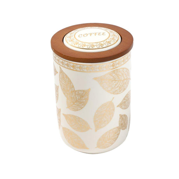 Ceramic Tea Coffee Sugar Airtight Canister Bamboo Lid Floral Print Set of 3 Pcs 10.5*14 cm