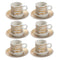 Ceramic Tea and Coffee Cup and Saucer Set of 6 pcs White Gold Abstract Design 180 ml