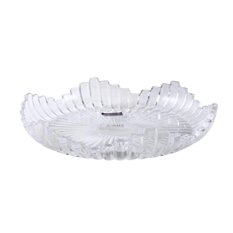 Crystal Glass Ribbed Design Round Serving Fruit Plate