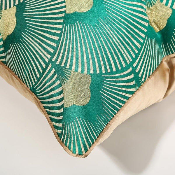 Modern Decorative Green and Gold Peacock Feather Pattern Cushion Cover Pillowcase 50*50 cm