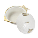 White Ceramic Gold Rim Bowl Fine Porcelain Dinnerware Tableware Serving Dish With Lid 29*22.5*9 cm