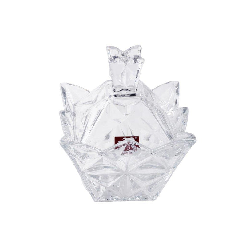 Crystal Glass Pyramid Design Sugar Bowl Candy Jar with Lid 13.6*6.7*19 cm