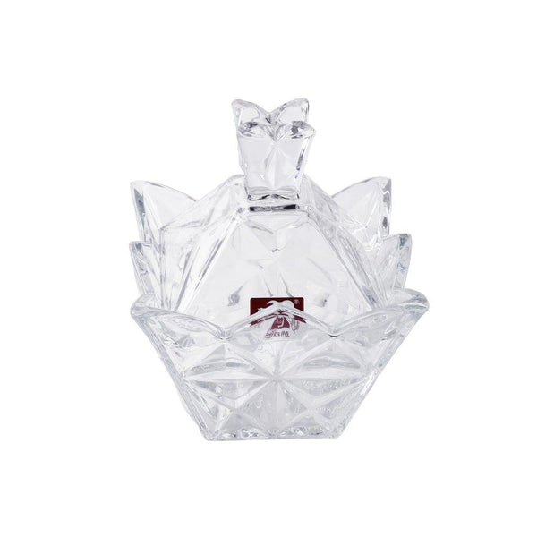 Crystal Glass Pyramid Design Sugar Bowl Candy Jar with Lid 13.6*6.7*19 cm