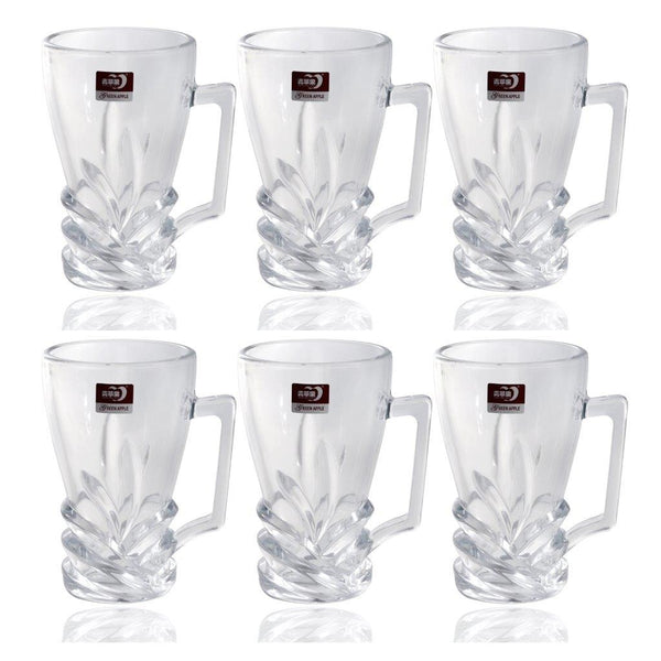 Glass Tea and Coffee Mug with Handle Set of 6 270 ml