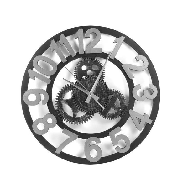 Modern 3d Metallic Silver Skeleton Mechanical Display Wall Clock 40.6*40.6*3.5 cm