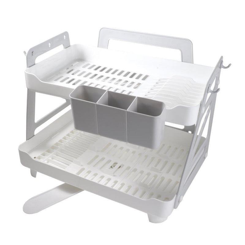 Compact White Plastic 2 Tier Dish Drainer Cutlery Stand for Kitchen 42*34*37 cm