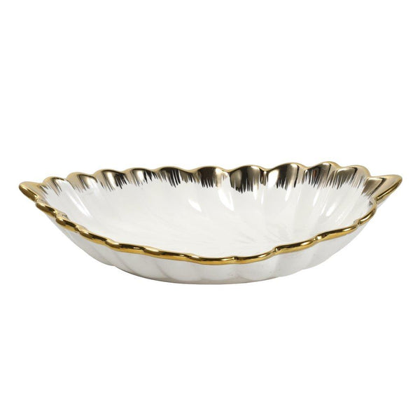 White Ceramic Gold Rim Oval Bowl Platter Fine Porcelain Dinnerware Tableware Serving Dish 37*25*7.5 cm