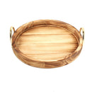 Deco Timber Pattern Round Serving Tray Set of 2 Pcs Metal Handles 34*34*6.5/29*29*6.5 cm