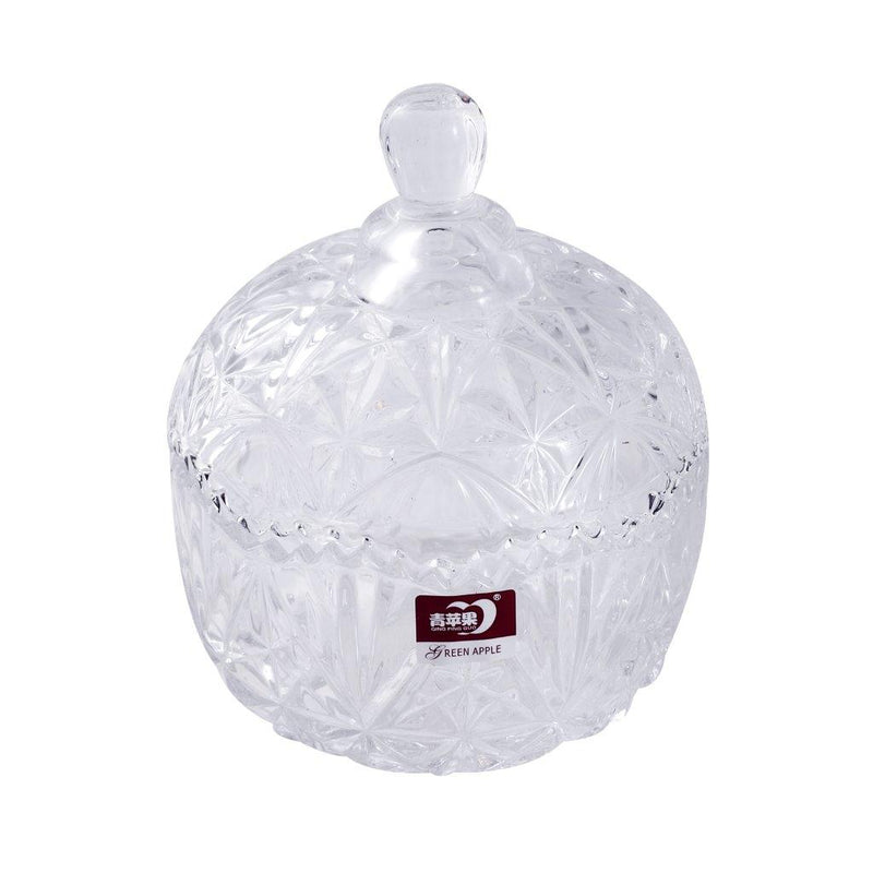 Crystal Glass Round Sugar Bowl Candy Jar with Lid 10.7*13.9 cm