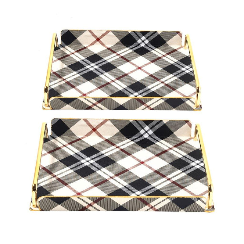 Set of 2 Deco Checks Pattern Serving Trays - Metal Handles - Stylish Home Serveware