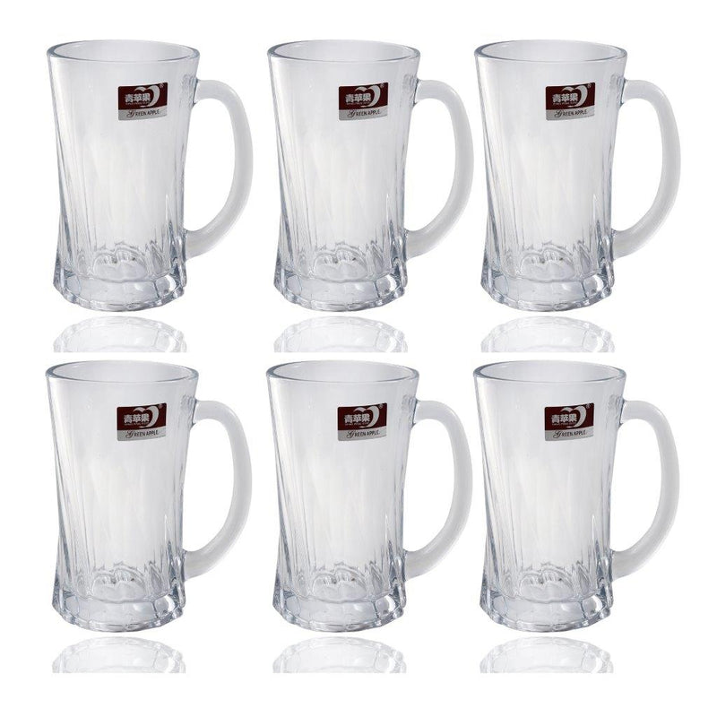 Crystal Glass Tea and Coffee Mug with Handle Set of 6 320 ml