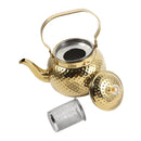 Stainless Steel Gold Plated Hammer Grain Stovetop Tea Pot Kettle with Infuser 1.6 Litre