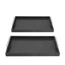 Set of 2 Deco Black and White Dots Rectangular Serving Trays with Metal Handles - Chic Serving Essentials