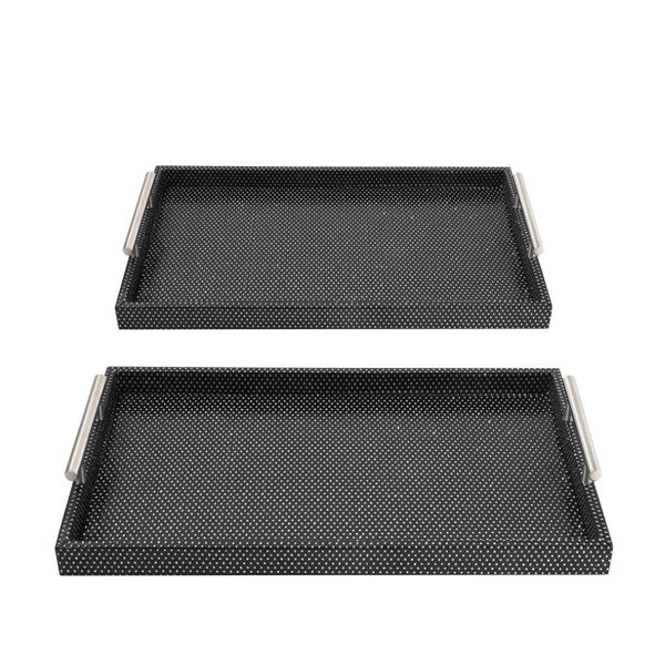 Set of 2 Deco Black and White Dots Rectangular Serving Trays with Metal Handles - Chic Serving Essentials