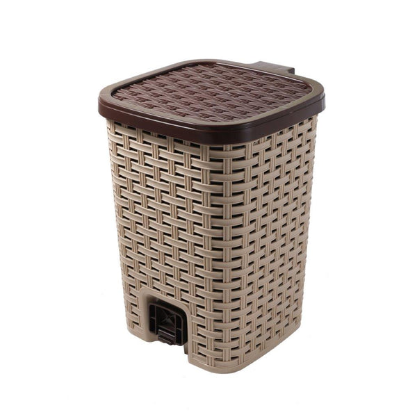Rattan Style Pedal Rubbish Bin Plastic Waste Bin Trash Bin for Home Kitchen Office 24.5*34CM 11 Litre