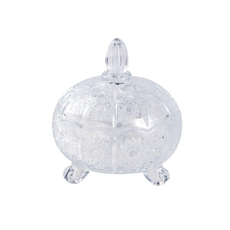 Crystal Glass Round Sugar Bowl Candy Jar Set with Tray