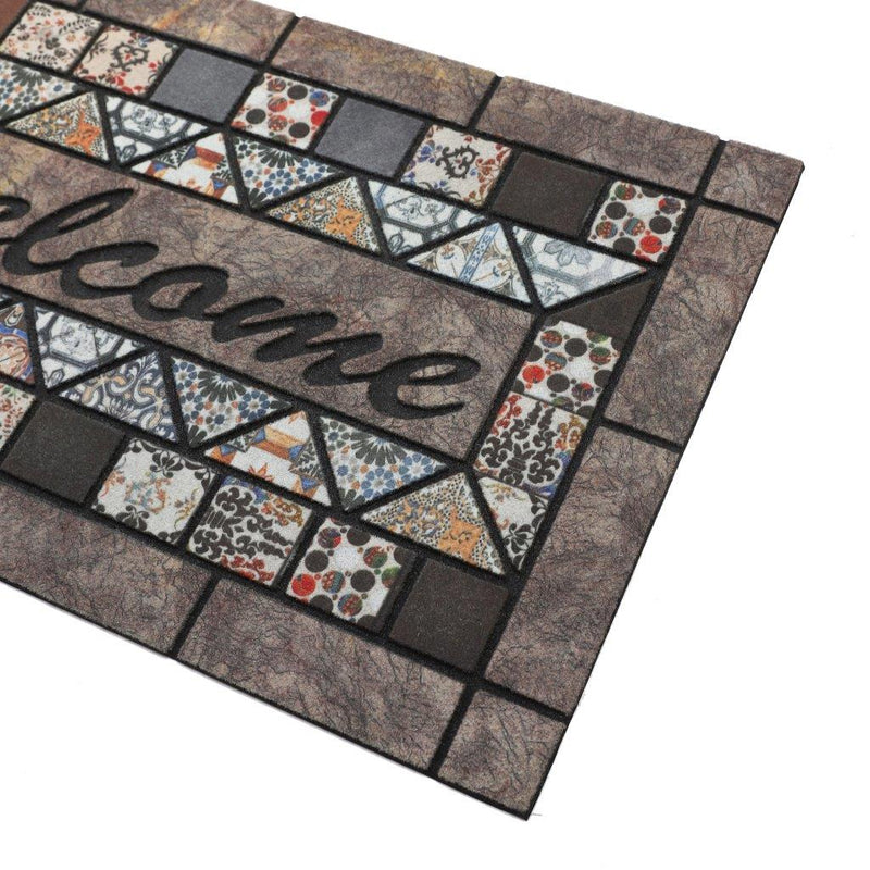 Mosaic Tile Design Indoor Outdoor Rubber Non Slip Waterproof Entrance Door Welcome Door Mat 45*75 cm