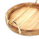 Deco Timber Pattern Round Serving Tray Set of 2 Pcs Metal Handles 34*34*6.5/29*29*6.5 cm