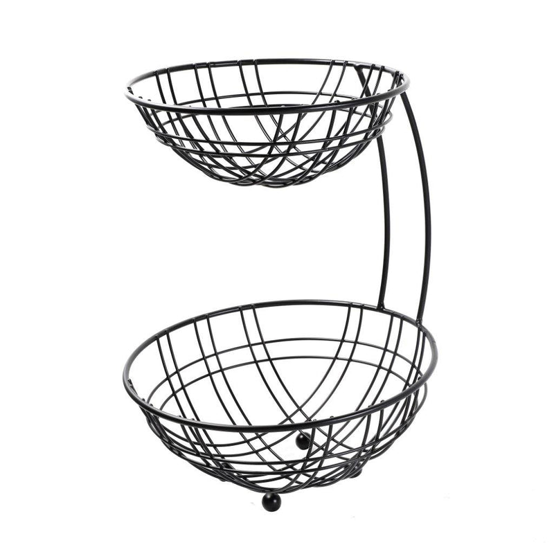 Cotemporary Style Portable Metal Two Tier Fruit and Vegetable Storage Basket Timber Handle 26*26*33 cm