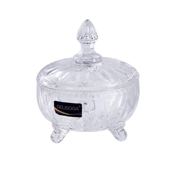 Crystal Glass Footed Sugar Bowl Candy Jar with Lid 12*7.3 cm