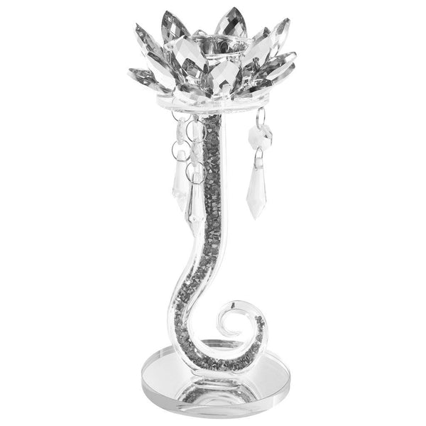 Home Decor Crystal Lotus Silver Glitter Candleholder 26 cm