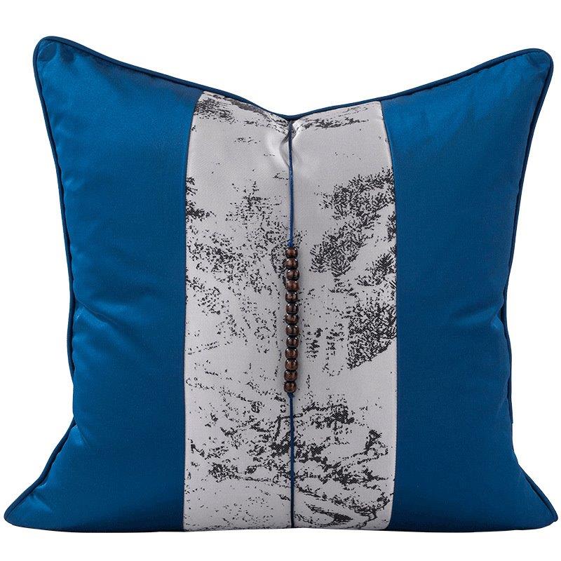 Modern Decorative Royal Blue Silver Stripe Luxury Cushion Cover with Copper Tassel Pillowcase 50*50 cm